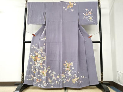 平和屋着物●訪問着　背抜き仕立て　草花文　金彩　鬼しぼ縮緬　正絹　逸品　CABI2390yc