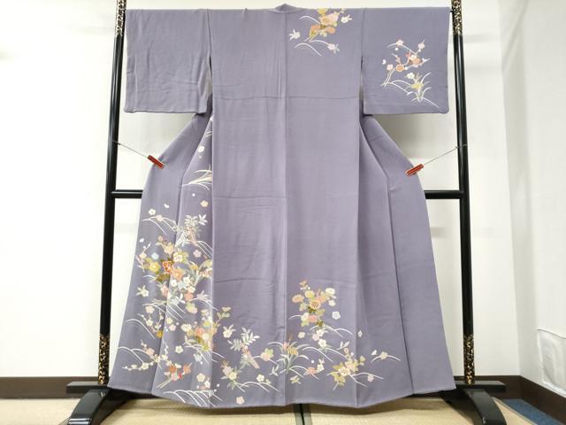 平和屋着物●訪問着　背抜き仕立て　草花文　金彩　鬼しぼ縮緬　正絹　逸品　CABI2390yc
