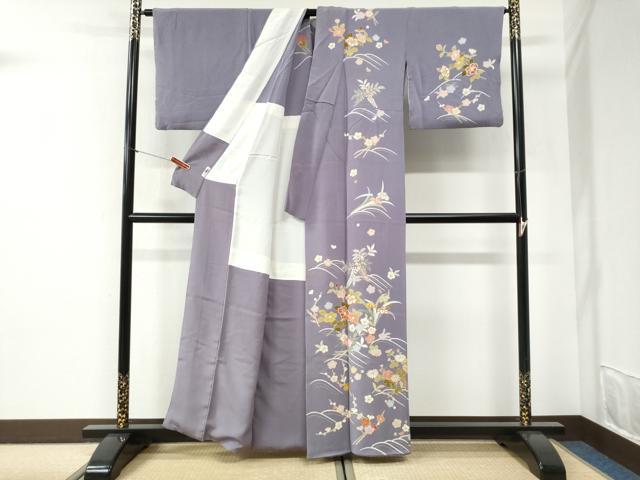 平和屋着物●訪問着　背抜き仕立て　草花文　金彩　鬼しぼ縮緬　正絹　逸品　CABI2390yc