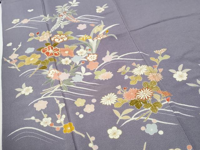 平和屋着物●訪問着　背抜き仕立て　草花文　金彩　鬼しぼ縮緬　正絹　逸品　CABI2390yc