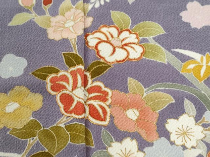 平和屋着物●訪問着　背抜き仕立て　草花文　金彩　鬼しぼ縮緬　正絹　逸品　CABI2390yc