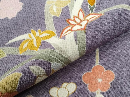 平和屋着物●訪問着　背抜き仕立て　草花文　金彩　鬼しぼ縮緬　正絹　逸品　CABI2390yc