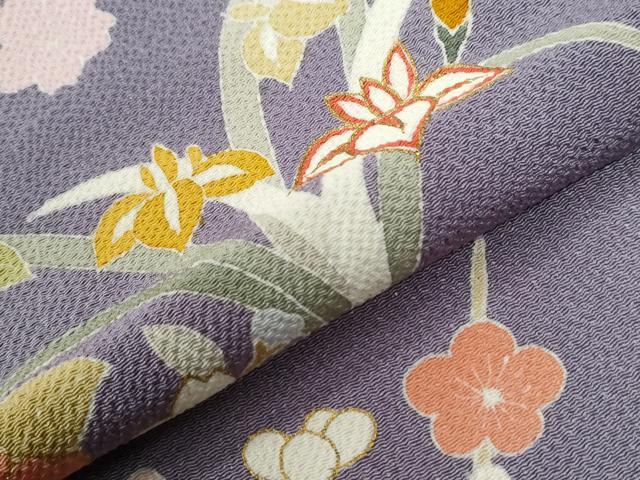 平和屋着物●訪問着　背抜き仕立て　草花文　金彩　鬼しぼ縮緬　正絹　逸品　CABI2390yc