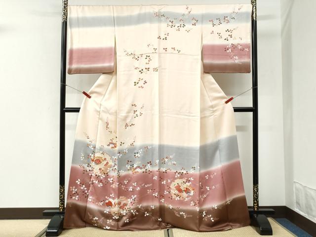 平和屋着物●訪問着　駒刺繍　雪輪花蝶文　暈し染め　金彩　正絹　逸品　CABI2391yc