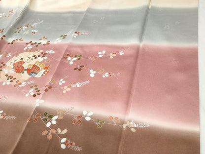 平和屋着物●訪問着　駒刺繍　雪輪花蝶文　暈し染め　金彩　正絹　逸品　CABI2391yc