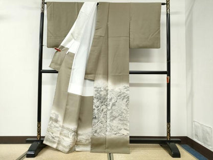 平和屋着物●琉染の創設者　山岡古都　水墨書　色留袖　手描き　休み鳥水辺風景文　暈し染め　正絹　逸品　CABI2392yc