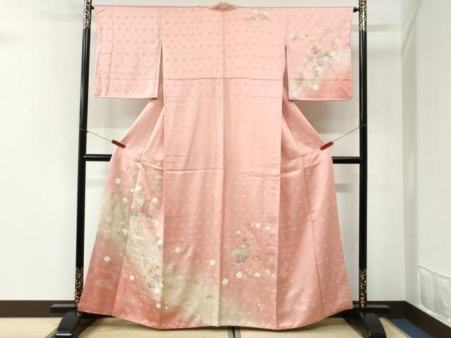 平和屋着物●訪問着　竜田川几帳雪輪草花文　暈し染め　金彩　正絹　逸品　CABI2396yc