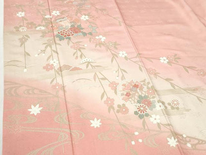 平和屋着物●訪問着　竜田川几帳雪輪草花文　暈し染め　金彩　正絹　逸品　CABI2396yc