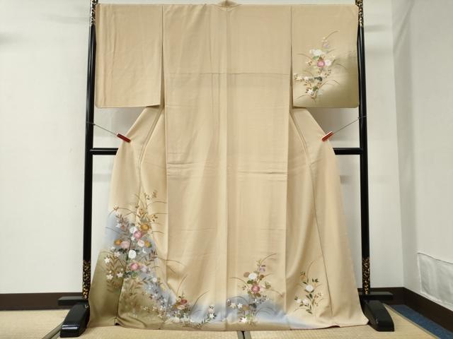 平和屋着物●訪問着　刺繍　菊花文　暈し染め　金彩　ロング丈　正絹　逸品　CABI2401yc