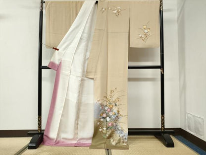 平和屋着物●訪問着　刺繍　菊花文　暈し染め　金彩　ロング丈　正絹　逸品　CABI2401yc
