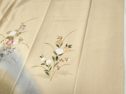 平和屋着物●訪問着　刺繍　菊花文　暈し染め　金彩　ロング丈　正絹　逸品　CABI2401yc