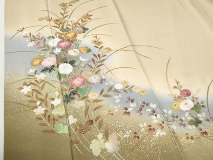 平和屋着物●訪問着　刺繍　菊花文　暈し染め　金彩　ロング丈　正絹　逸品　CABI2401yc