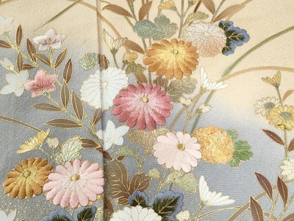 平和屋着物●訪問着　刺繍　菊花文　暈し染め　金彩　ロング丈　正絹　逸品　CABI2401yc