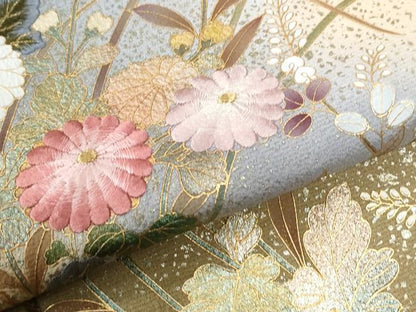 平和屋着物●訪問着　刺繍　菊花文　暈し染め　金彩　ロング丈　正絹　逸品　CABI2401yc