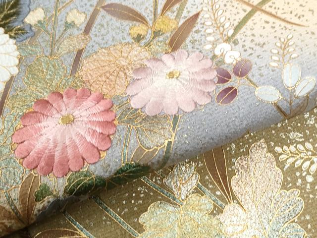 平和屋着物●訪問着　刺繍　菊花文　暈し染め　金彩　ロング丈　正絹　逸品　CABI2401yc