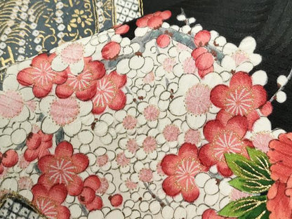 平和屋着物●上質な小紋　草花丸文　黒地　金彩　正絹　逸品　CABI2408yc