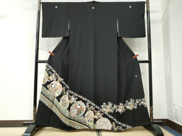 平和屋着物●豪華黒留袖　友禅　作家物　童子花唐草文　正絹　逸品　CABI2427yc