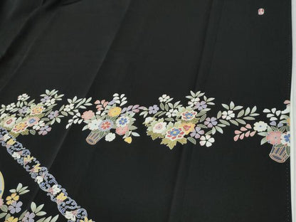 平和屋着物●豪華黒留袖　友禅　作家物　童子花唐草文　正絹　逸品　CABI2427yc