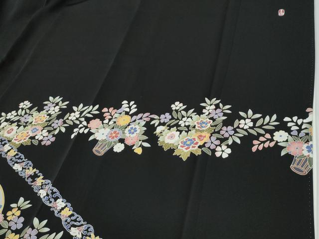 平和屋着物●豪華黒留袖　友禅　作家物　童子花唐草文　正絹　逸品　CABI2427yc