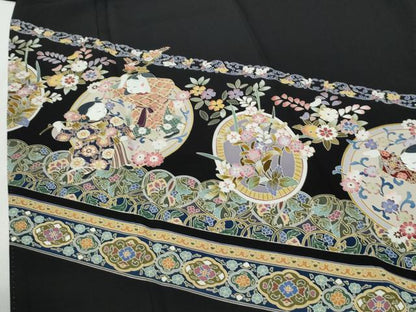 平和屋着物●豪華黒留袖　友禅　作家物　童子花唐草文　正絹　逸品　CABI2427yc