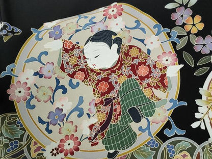 平和屋着物●豪華黒留袖　友禅　作家物　童子花唐草文　正絹　逸品　CABI2427yc