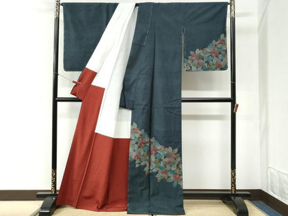 平和屋着物●訪問着　紬地　椿　正絹　逸品　未使用　CABI2428yc