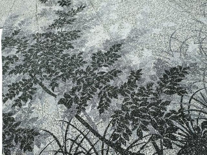 平和屋着物●訪問着　作家物　草木シルエット　たたき染め　黒地　正絹　逸品　CABI2429yc