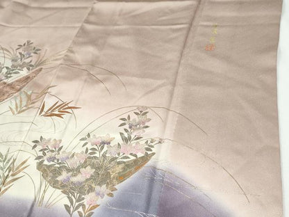 平和屋着物●色留訪問着　作家物　流水舟菊花文　暈し染め　金彩　正絹　逸品　CABI2436yc