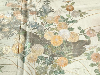 平和屋着物●色留訪問着　作家物　流水舟菊花文　暈し染め　金彩　正絹　逸品　CABI2436yc