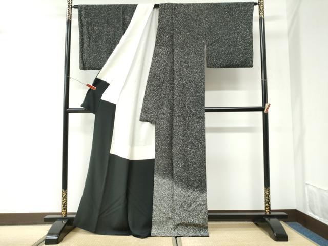 平和屋着物●色留訪問着　たたき染め　黒地　正絹　逸品　CABI2439yc