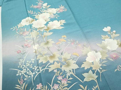 平和屋着物●訪問着　手描き　草花文　暈し染め　正絹　逸品　CABI2441yc