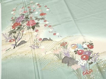 平和屋着物●訪問着　花鳥文　暈し染め　金銀彩　正絹　逸品　未使用　CABI2443yc