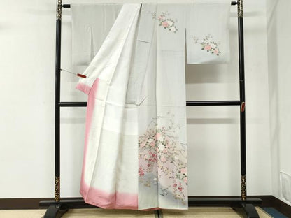 平和屋着物●訪問着　友禅　枝花文　暈し染め　正絹　逸品　CABI2444yc