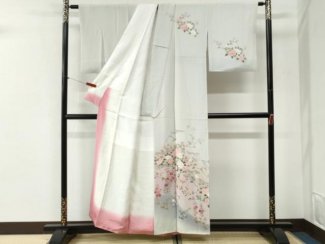 平和屋着物●訪問着　友禅　枝花文　暈し染め　正絹　逸品　CABI2444yc