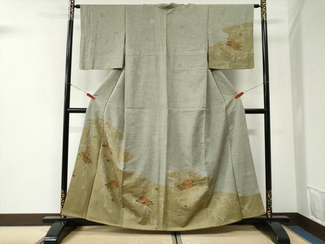 平和屋着物●訪問着　紬地　花筏文　金彩　正絹　逸品　CABI2451yc