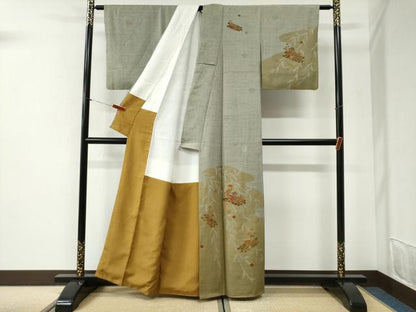 平和屋着物●訪問着　紬地　花筏文　金彩　正絹　逸品　CABI2451yc