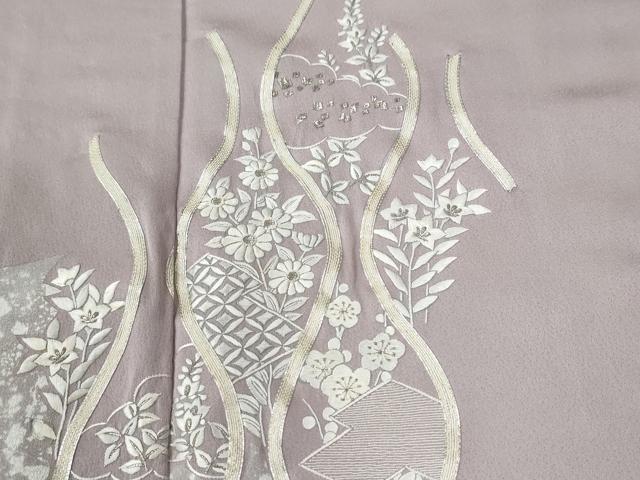 平和屋着物●訪問着　駒刺繍　立涌網目草花文　金銀彩　正絹　逸品　CABI2452yc