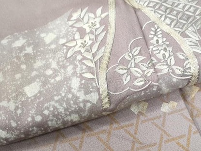 平和屋着物●訪問着　駒刺繍　立涌網目草花文　金銀彩　正絹　逸品　CABI2452yc