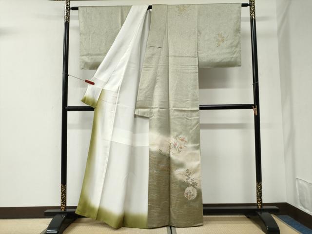 平和屋着物●訪問着　雪輪草花文　暈し染め　金銀彩　正絹　逸品　CABI2453yc