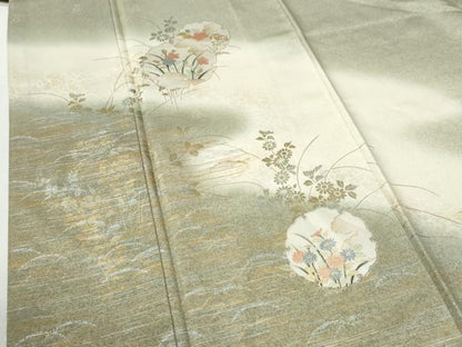平和屋着物●訪問着　雪輪草花文　暈し染め　金銀彩　正絹　逸品　CABI2453yc