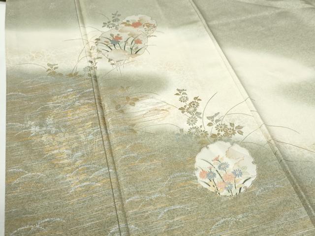 平和屋着物●訪問着　雪輪草花文　暈し染め　金銀彩　正絹　逸品　CABI2453yc