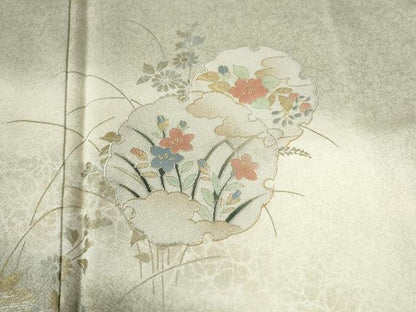 平和屋着物●訪問着　雪輪草花文　暈し染め　金銀彩　正絹　逸品　CABI2453yc