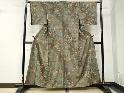 平和屋着物●上質な小紋　網目菊花文　金銀彩　正絹　逸品　CABI2455yc