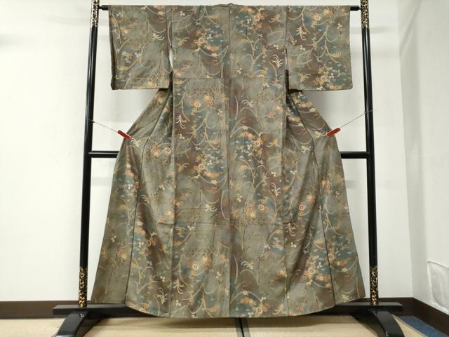 平和屋着物●上質な小紋　網目菊花文　金銀彩　正絹　逸品　CABI2455yc