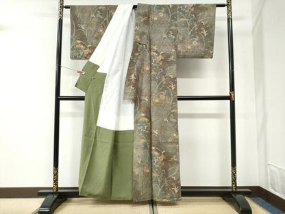 平和屋着物●上質な小紋　網目菊花文　金銀彩　正絹　逸品　CABI2455yc