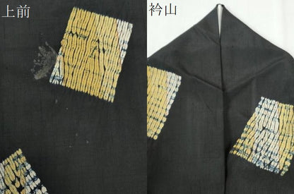 平和屋着物●上質な紬　杢目絞り　色紙文　黒地　正絹　逸品　CABI2456yc