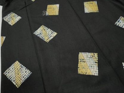 平和屋着物●上質な紬　杢目絞り　色紙文　黒地　正絹　逸品　CABI2456yc