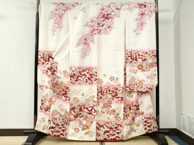 平和屋着物●豪華振袖　市松松竹梅吉祥文　暈し染め　金彩　やまと誂製　正絹　逸品　CABI2457yc