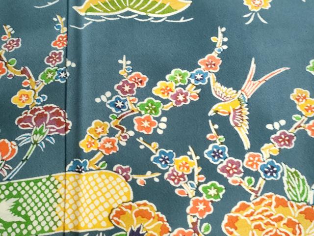 平和屋着物●訪問着　型染め　霞松竹梅花鳥文　正絹　逸品　CABI2460yc