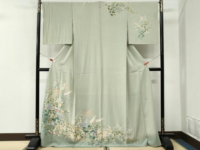 平和屋着物●本加賀友禅作家　西尾翠峰　訪問着　籬草花文　暈し染め　ロング丈　正絹　逸品　CABI2462yc